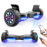 Two hoverboards with glowing wheels and a smartphone app on a white background - Pogo Cycles